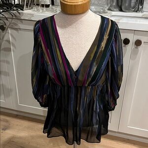 Ted Baker Chiffon Britta Multicolor Striped 100% silk Sheer Blouse